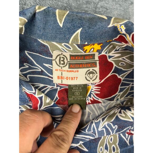 Bugle Boy Authentics Men’s Large Blue Red Floral Short Sleeve Shirt Excellent - Picture 5 of 9
